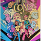A poster that features Key Art from the game THE BIG CON, several characters faces with the logo of the game at the top an array of bright colours, like Yellow, Pink, dark background and bright colours up front.
